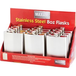 KTFLK8D - Maxam® 12pc 8oz Stainless Steel Flasks in Countertop D